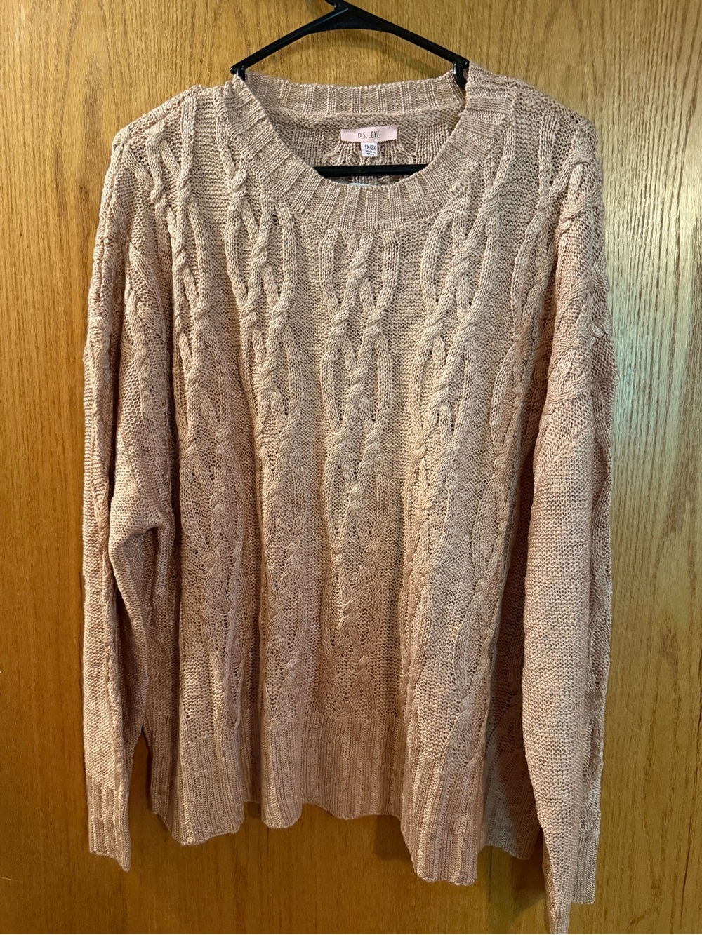 Women's Cable-Knit Crewneck Sweater in Light Pink